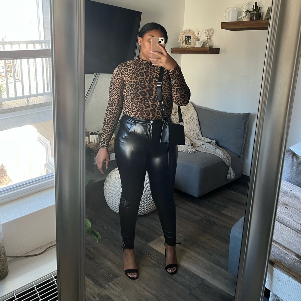Two Size Large Cheetah Animal Leopard Body Suits Turtle Mock Neck